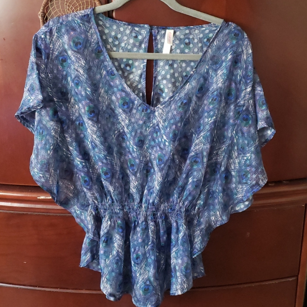 Gorgeous sheer peacock feather blouse